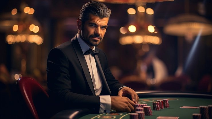 Dealer kasino profesional menawarkan permainan blackjack langsung dalam Live Casino